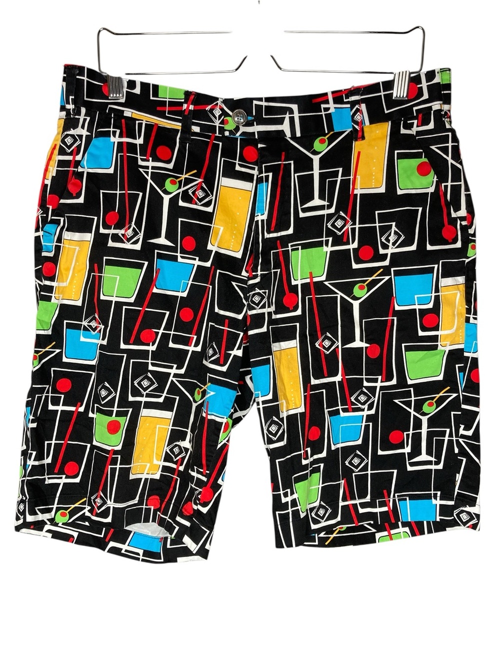 Loudmouth Golf Shorts Cocktails Print Colourful Black Blue Gold Men's Waist 34